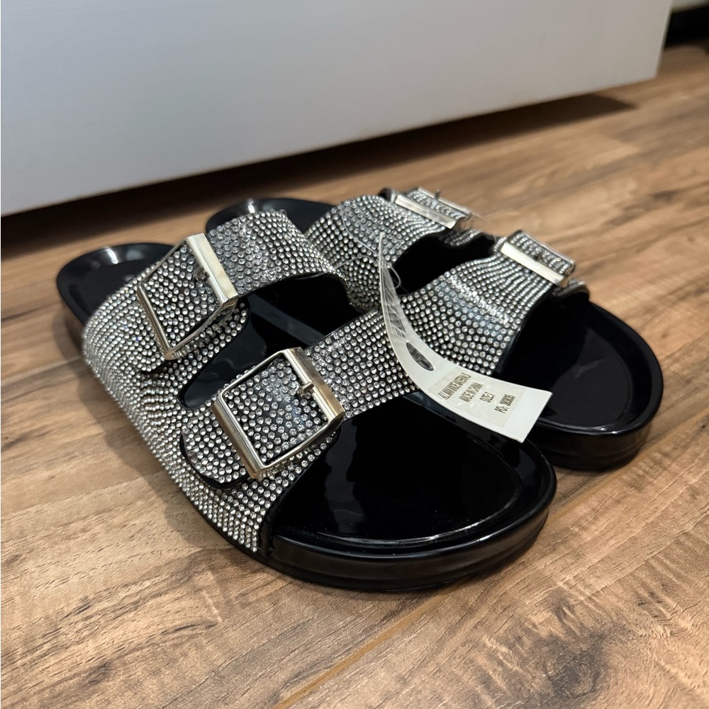 Charlotte Russe Black Rhinestone Birkenstock lookalike Sandals